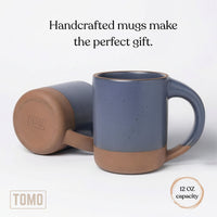 Harbor Blue mug on its side with a 12 oz capacity callout