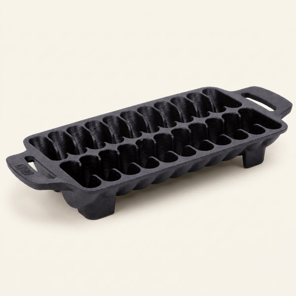 __bg__ TOMO black cast iron shrimp grill pan with 22 wells and two handles